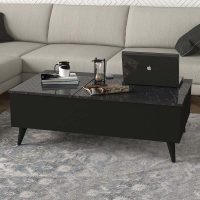 Τραπεζάκι σαλονιού Roy Megapap με σερβιτόρο χρώμα μαύρο - εφέ μαρμάρου 121x69x40εκ.