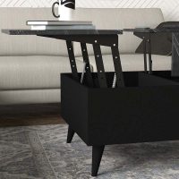 Τραπεζάκι σαλονιού Roy Megapap με σερβιτόρο χρώμα μαύρο - εφέ μαρμάρου 121x69x40εκ.