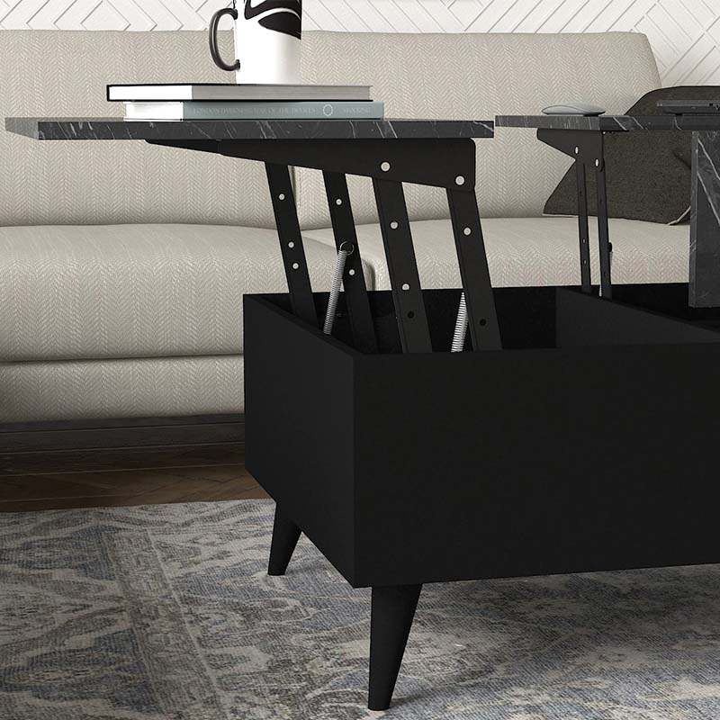 Τραπεζάκι σαλονιού Roy Megapap με σερβιτόρο χρώμα μαύρο - εφέ μαρμάρου 121x69x40εκ.