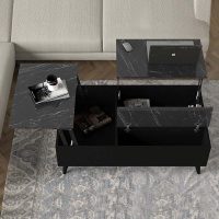 Τραπεζάκι σαλονιού Roy Megapap με σερβιτόρο χρώμα μαύρο - εφέ μαρμάρου 121x69x40εκ.