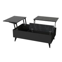 Τραπεζάκι σαλονιού Roy Megapap με σερβιτόρο χρώμα μαύρο - εφέ μαρμάρου 121x69x40εκ.
