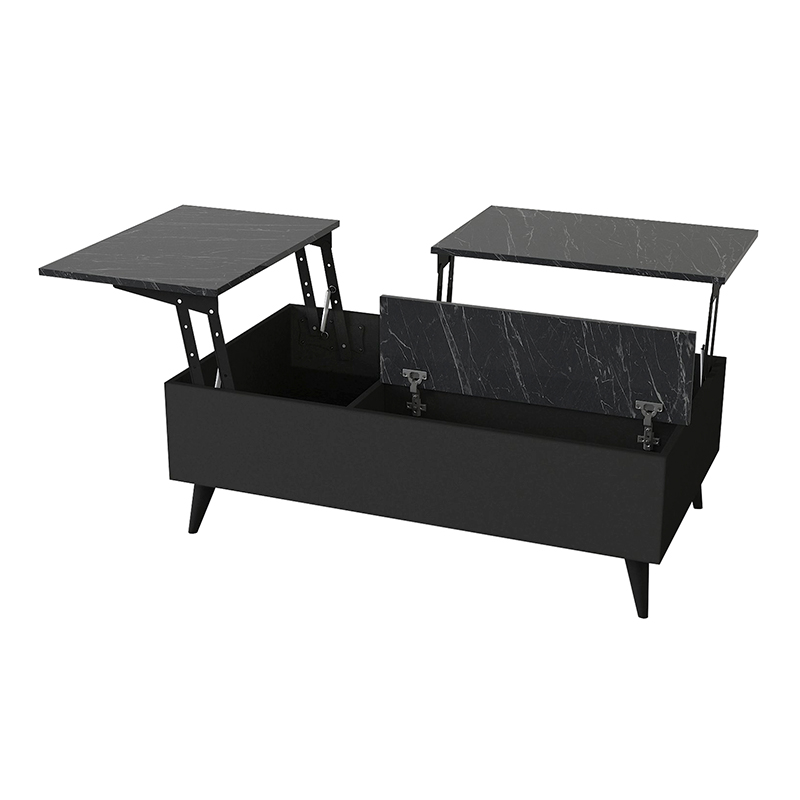 Τραπεζάκι σαλονιού Roy Megapap με σερβιτόρο χρώμα μαύρο - εφέ μαρμάρου 121x69x40εκ.