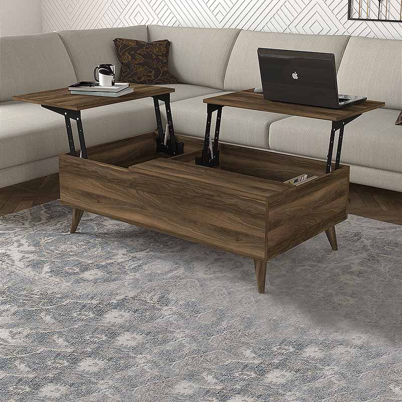 Τραπεζάκι σαλονιού Roy Megapap με σερβιτόρο χρώμα καρυδί 121x69x40εκ.