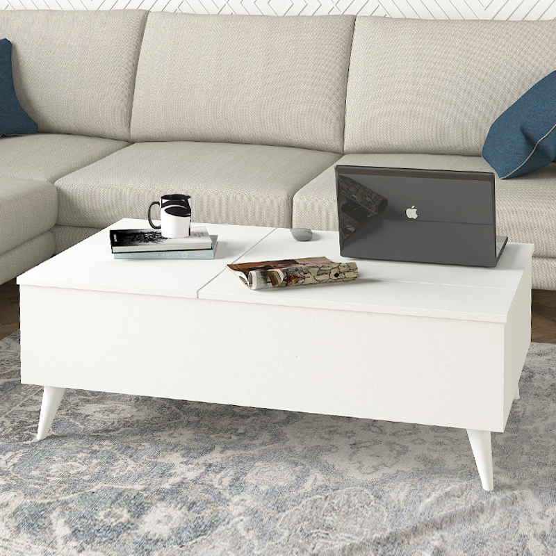 Τραπεζάκι σαλονιού Roy Megapap με σερβιτόρο χρώμα λευκό 121x69x40εκ.