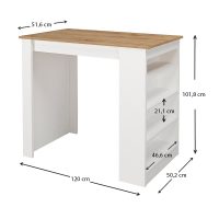 Τραπέζι μπαρ Monaco Megapap χρώμα λευκό - sapphire oak 120x51,6x101,8εκ.