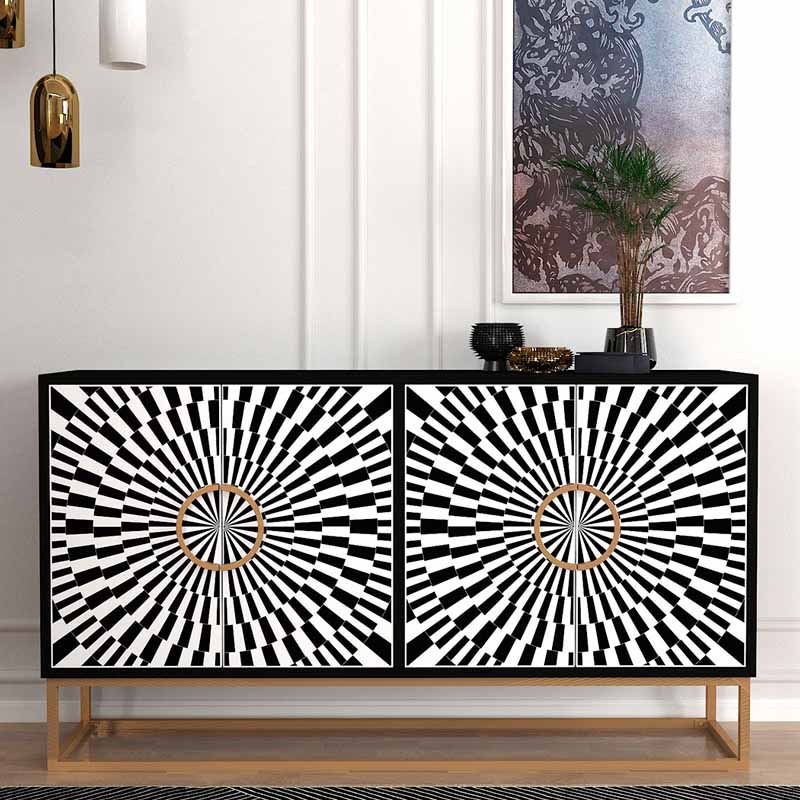 Μπουφές Gradel Megapap χρώμα μαύρο - ασπρόμαυρο 150x35x83,6εκ.