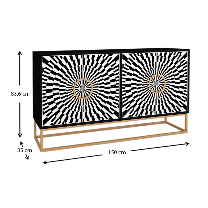 Μπουφές Gradel Megapap χρώμα μαύρο - ασπρόμαυρο 150x35x83,6εκ.