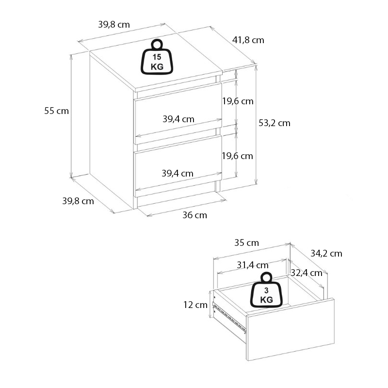 Κομοδίνο Breve Megapap χρώμα sapphire oak 39,8x41,8x55εκ.