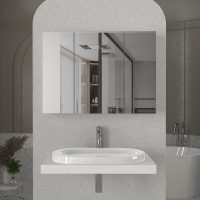 GP042-02731-3 Καθρέπτης μπάνιου Base Μegapap χρώμα λευκό 90x17,1x65εκ.