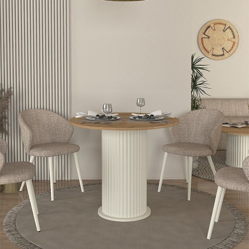 GP042-02851-1 Τραπέζι Bohema Megapap χρώμα ivory - sepet oak Ø90x77,7εκ.