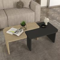 Τραπεζάκι σαλονιού σετ 2τμχ Lava Megapap χρώμα rota oak - ανθρακί 75x48,5x35,6εκ.
