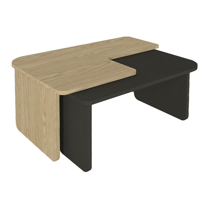 Τραπεζάκι σαλονιού σετ 2τμχ Lava Megapap χρώμα rota oak - ανθρακί 75x48,5x35,6εκ.