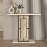 Κονσόλα Alderas Megapap χρώμα sandstone - travertine - χρυσό 90x29,6x76,8εκ.