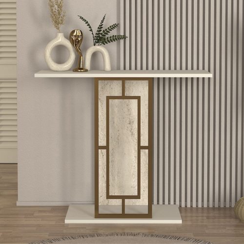 Κονσόλα Alderas Megapap χρώμα sandstone - travertine - χρυσό 90x29,6x76,8εκ.