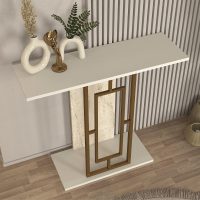 Κονσόλα Alderas Megapap χρώμα sandstone - travertine - χρυσό 90x29,6x76,8εκ.