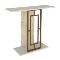 Κονσόλα Alderas Megapap χρώμα sandstone - travertine - χρυσό 90x29,6x76,8εκ.