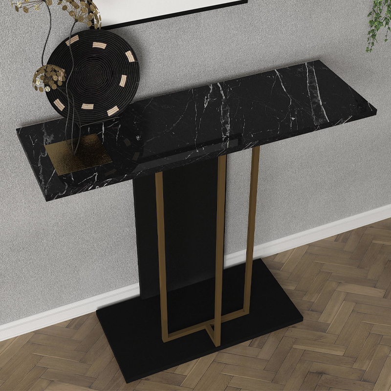 Κονσόλα Brandy Megapap χρώμα μαύρο - μαύρο εφέ μαρμάρου - χρυσό 90x29,6x76,8εκ.
