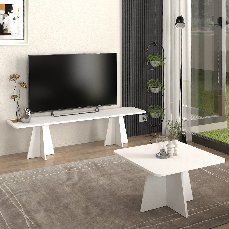 Έπιπλο τηλεόρασης Sugar Megapap χρώμα λευκό 150x29,6x36,8εκ.