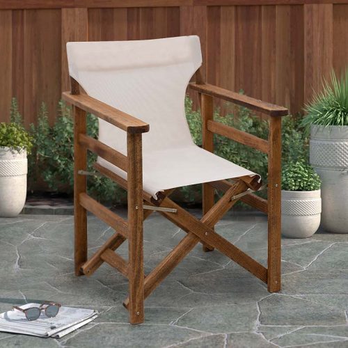 GP045-00011-1 Πολυθρόνα σκηνοθέτη Queen Megapap ξύλινη μασίφ οξιά χρώμα καρυδί εμποτισμού με διάτρητο εκρού πανί 61x57x86εκ.