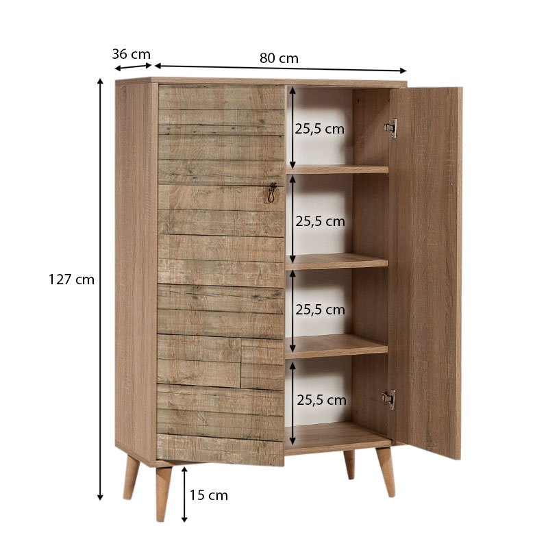 GP052-00043-5 Παπουτσοθήκη - ντουλάπι Soho Megapap χρώμα sonoma 80x36x127εκ.