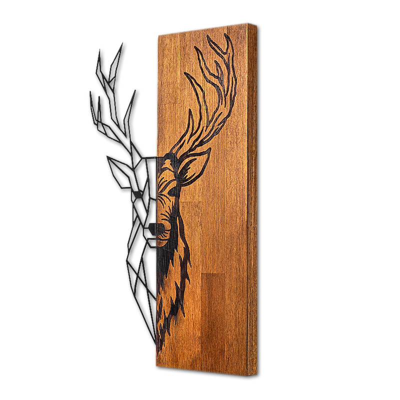 GP052-0070-2 Διακοσμητικό τοίχου Deer Megapap ξύλινο - μεταλλικό χρώμα καρυδί - μαύρο 36x3x58εκ.