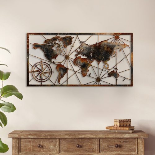 GP052-0083-1 Διακοσμητικό τοίχου World Map Megapap μεταλλικό χρώμα μαύρο - bronze 120x60εκ.