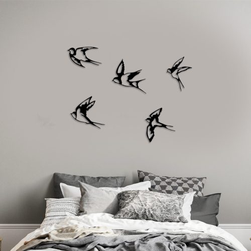 GP052-0091-1 Διακοσμητικό τοίχου Swallows Megapap 5 τμχ μεταλλικό χρώμα μαύρο 19x19εκ.