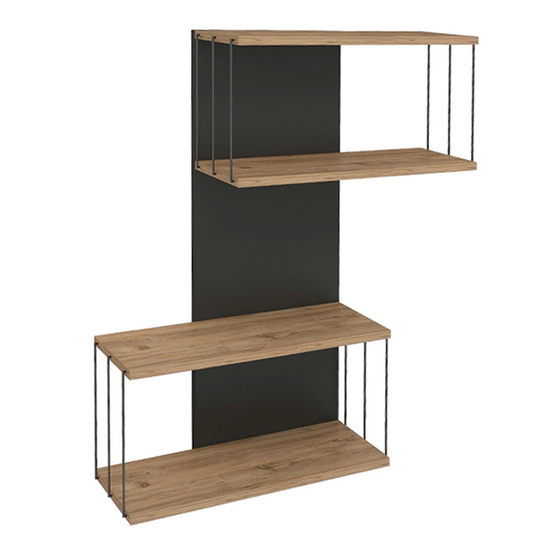 GP052-01131-2 Ραφιέρα τοίχου Destan Megapap χρώμα ανθρακί - φυσικό οξιάς 65x19x96εκ.