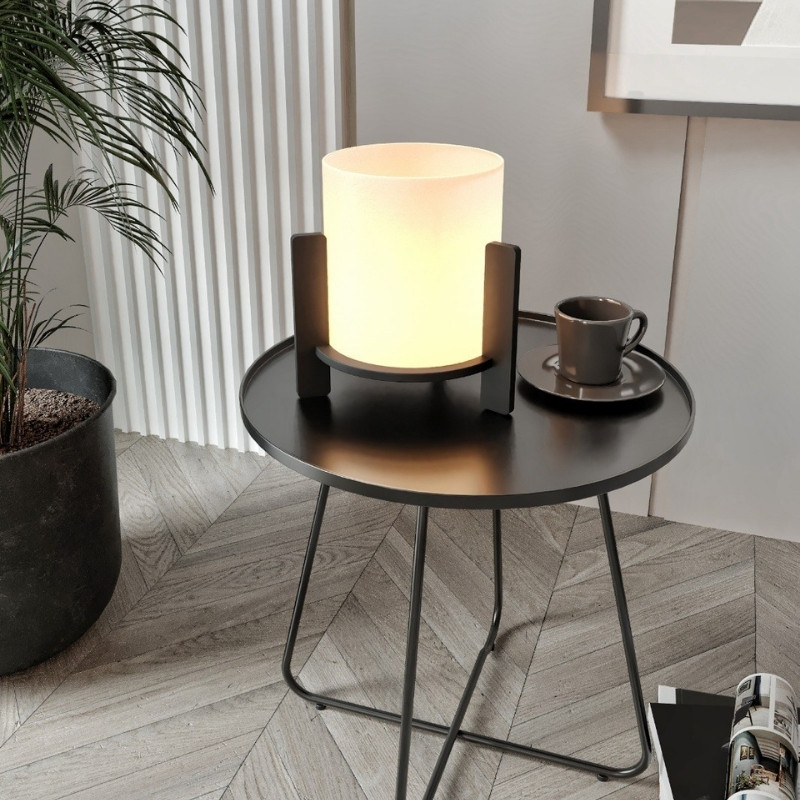 Φωτιστικό επιτραπέζιο Pine Megapap E27 Mdf - ύφασμα Pvc χρώμα μαύρο - κρεμ Ø20x20εκ.