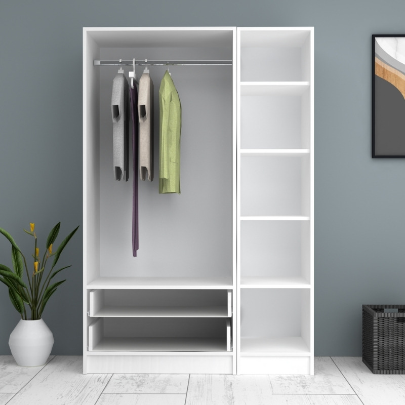 GP100-00681-2 Ντουλάπα ρούχων Ricardo Megapap τρίφυλλη με συρτάρια χρώμα λευκό 120x51,8x181εκ.