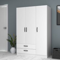 GP100-00681-3 Ντουλάπα ρούχων Ricardo Megapap τρίφυλλη με συρτάρια χρώμα λευκό 120x51,8x181εκ.
