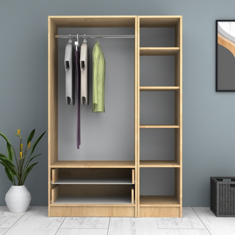 GP100-00682-2 Ντουλάπα ρούχων Ricardo Megapap τρίφυλλη με συρτάρια χρώμα φυσικό οξιάς 120x51,8x181εκ.