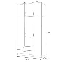 Ντουλάπα ρούχων Ricardo Megapap τρίφυλλη με πατάρι και συρτάρια χρώμα φυσικό οξιάς 120x51,8x240εκ.