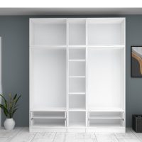 GP100-00731-2 Ντουλάπα ρούχων Ricardo Megapap πεντάφυλλη με πατάρι και συρτάρια χρώμα λευκό 200x51,8x240εκ.