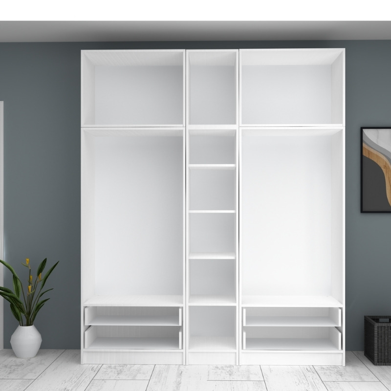 GP100-00731-2 Ντουλάπα ρούχων Ricardo Megapap πεντάφυλλη με πατάρι και συρτάρια χρώμα λευκό 200x51,8x240εκ.