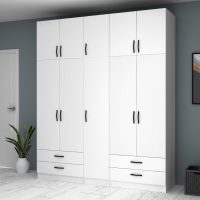 GP100-00731-3 Ντουλάπα ρούχων Ricardo Megapap πεντάφυλλη με πατάρι και συρτάρια χρώμα λευκό 200x51,8x240εκ.