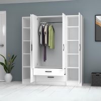 GP100-00741-1 Ντουλάπα ρούχων Ricardo Megapap τετράφυλλη με συρτάρια χρώμα λευκό 160x51,8x181εκ.