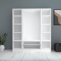 GP100-00741-2 Ντουλάπα ρούχων Ricardo Megapap τετράφυλλη με συρτάρια χρώμα λευκό 160x51,8x181εκ.