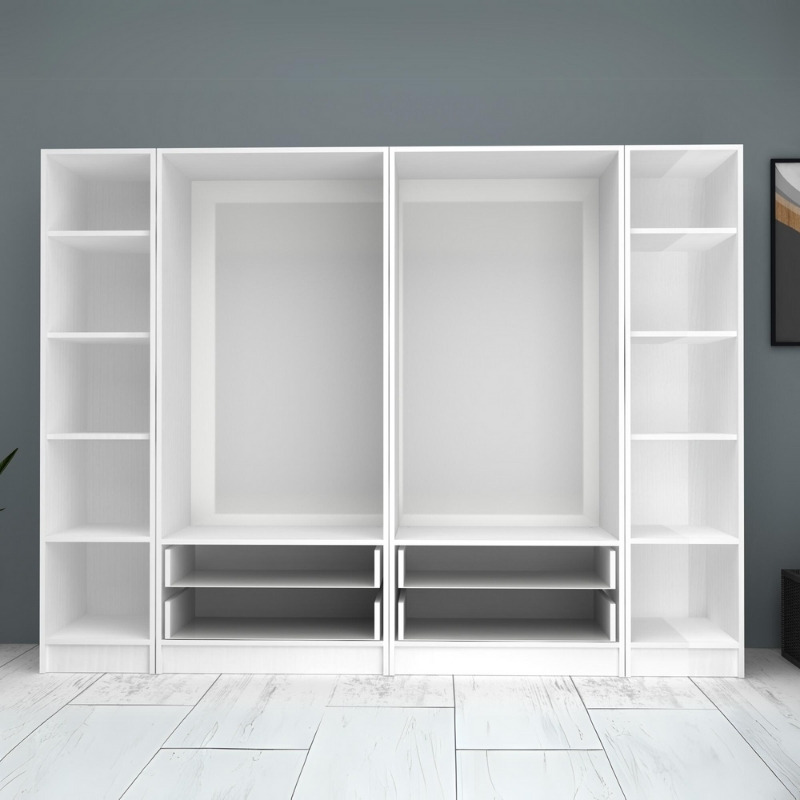 GP100-00761-2 Ντουλάπα ρούχων Ricardo Megapap εξάφυλλη με συρτάρια χρώμα λευκό 240x51,8x181εκ.