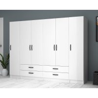 GP100-00761-3 Ντουλάπα ρούχων Ricardo Megapap εξάφυλλη με συρτάρια χρώμα λευκό 240x51,8x181εκ.