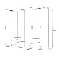 GP100-00761-4 Ντουλάπα ρούχων Ricardo Megapap εξάφυλλη με συρτάρια χρώμα λευκό 240x51,8x181εκ.