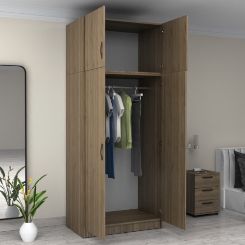 GP100-00793-1 Ντουλάπα ρούχων Victoria Megapap δίφυλλη με πατάρι χρώμα καρυδί 100x60x240εκ.