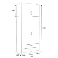 Ντουλάπα ρούχων Victoria Megapap δίφυλλη με πατάρι και συρτάρια χρώμα φυσικό οξιάς 100x60x240εκ.