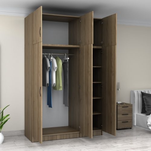 GP100-00823-1 Ντουλάπα ρούχων Victoria Megapap τρίφυλλη με πατάρι χρώμα καρυδί 150x60x240εκ.