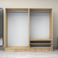 Ντουλάπα ρούχων Victoria Megapap τετράφυλλη με συρτάρια χρώμα φυσικό οξιάς 200x60x181εκ.