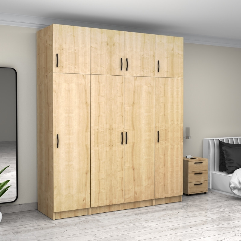 GP100-01022-3 Ντουλάπα ρούχων Victoria Megapap τετράφυλλη με πατάρι χρώμα φυσικό οξιάς 200x60x240εκ.