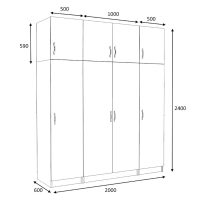 GP100-01022-4 Ντουλάπα ρούχων Victoria Megapap τετράφυλλη με πατάρι χρώμα φυσικό οξιάς 200x60x240εκ.