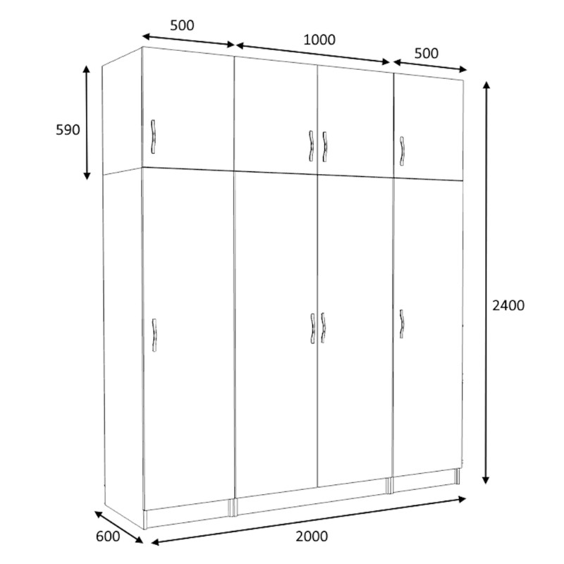 GP100-01022-4 Ντουλάπα ρούχων Victoria Megapap τετράφυλλη με πατάρι χρώμα φυσικό οξιάς 200x60x240εκ.
