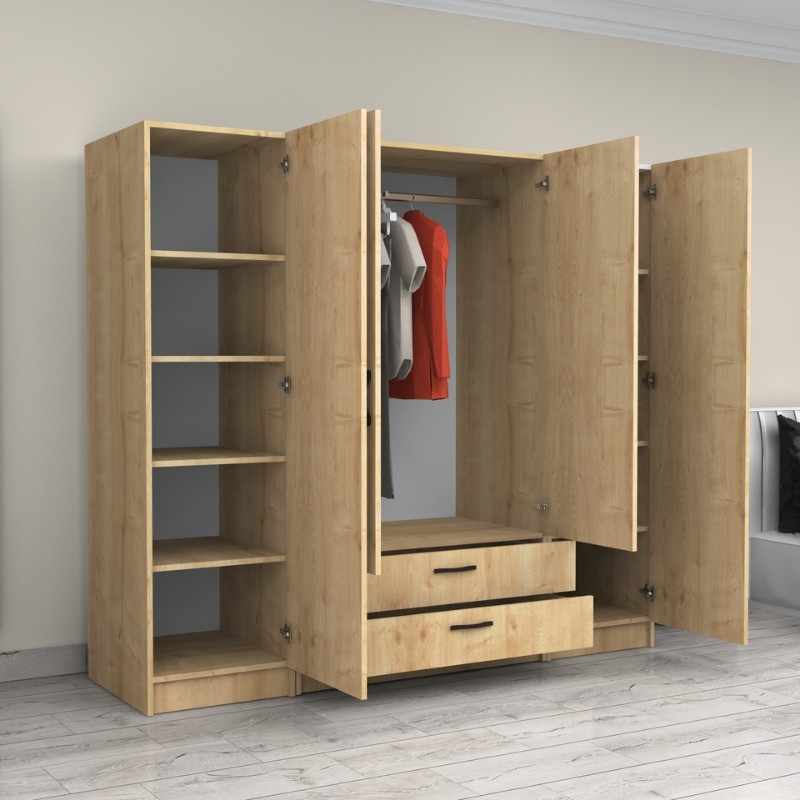 GP100-01032-1 Ντουλάπα ρούχων Victoria Megapap τετράφυλλη με συρτάρια χρώμα φυσικό οξιάς 200x60x181εκ.