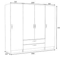 GP100-01032-4 Ντουλάπα ρούχων Victoria Megapap τετράφυλλη με συρτάρια χρώμα φυσικό οξιάς 200x60x181εκ.